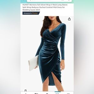 NWOT Huhot Velvet stretch V neck faux wrap dress XL